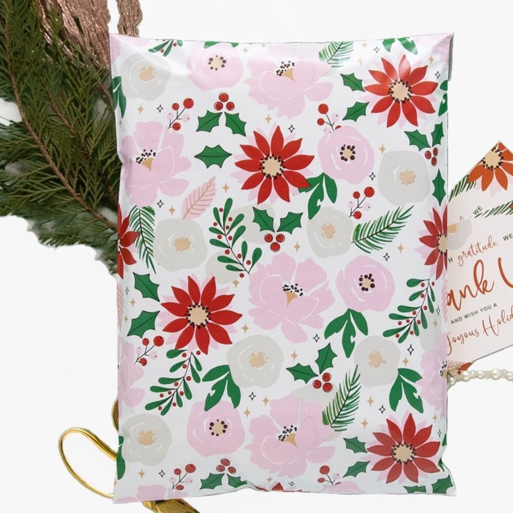 LAST SET🌸10 JUMBO Designer Festive poinsettia Poly Mailers 19 x 24 inch